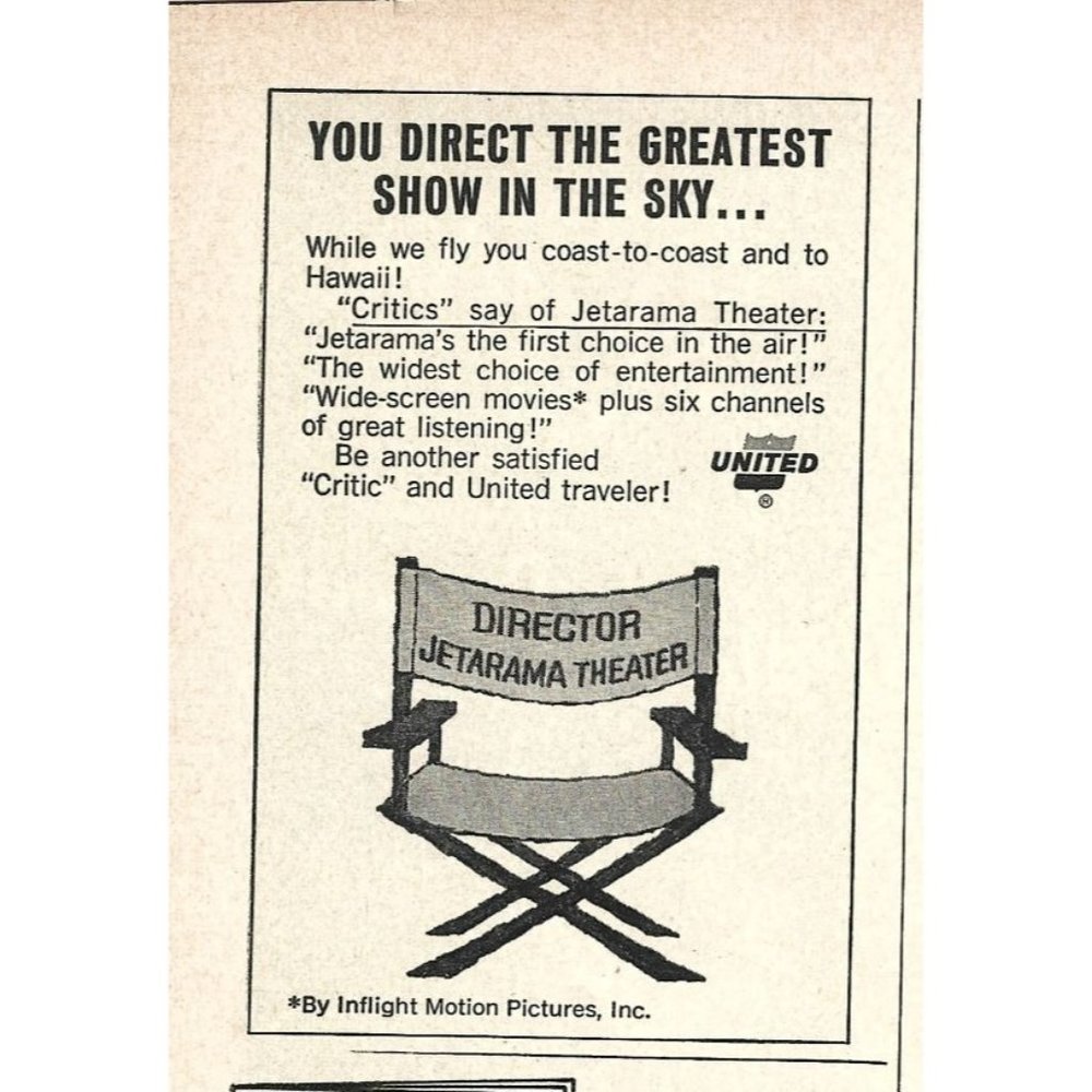 United Airlines Jetarama Theater Motion Pictures 1960s Vintage Print Ad